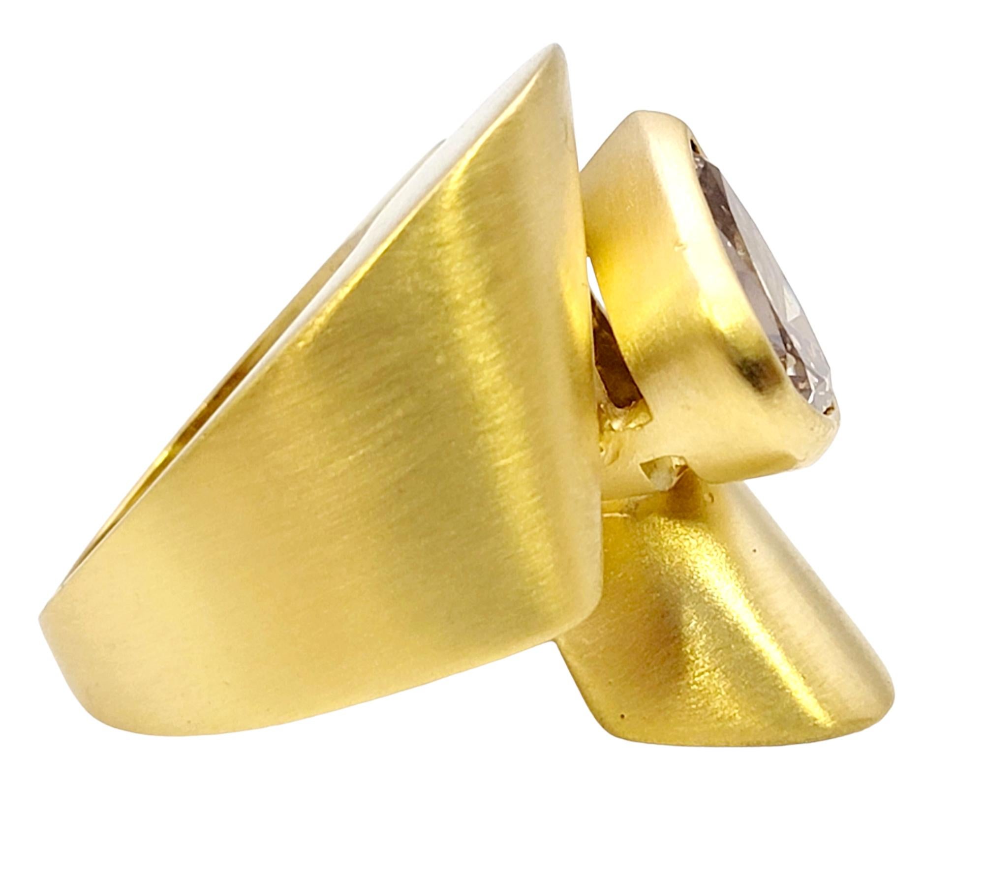 Fancy Brown Pear Shaped Diamond  Brushed Gold Contemporary Bypass Cocktail Ring For Sale 1