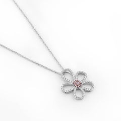 Fancy Brown Pink White Diamond 18 Karat White Gold Cushion Pendant Necklace
