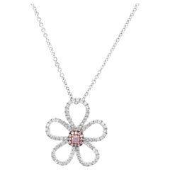 Fancy Brown Pink White Diamond 18 Karat White Gold Cushion Pendant Necklace