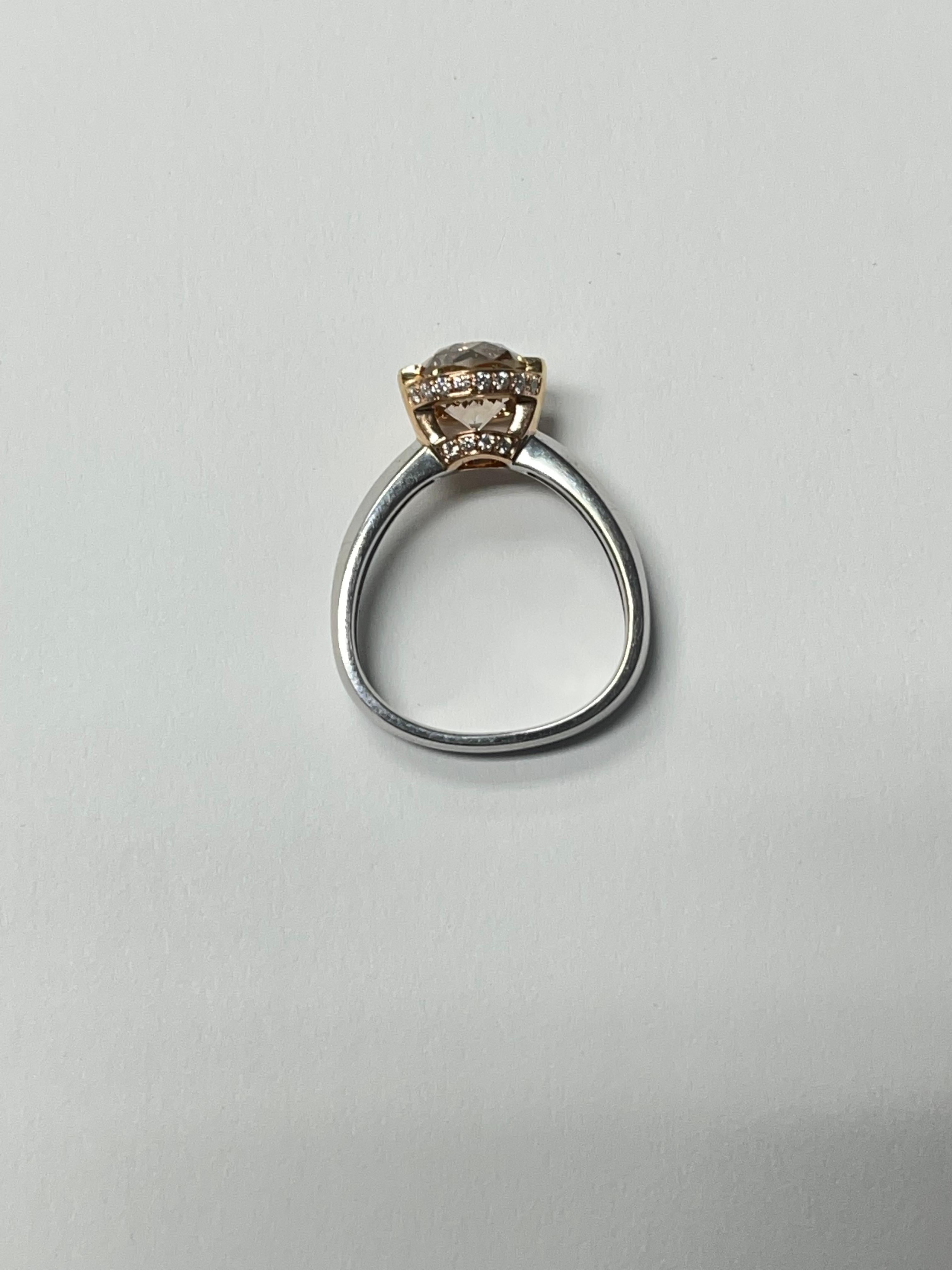 Fancy Brown Sunflower Cut Diamond Engagement Ring in 18 K White and Rose Gold 2