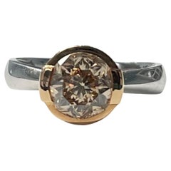Fancy Brown Sunflower Cut Diamond Engagement Ring in 18 K White and Rose Gold