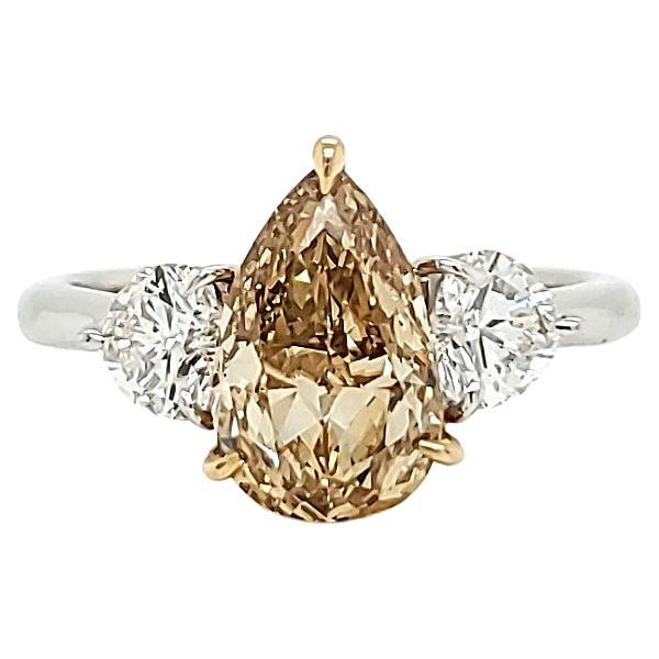 Fancy Brown-Yellow Dia Pearshape Engagement Ring Carats 2.05 For Sale
