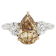 Fancy Brown-Yellow Dia Pearshape Engagement Ring Carats 2.05