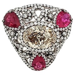 Fancy Brown-Yellow GIA Diamond and Burma Ruby Ring