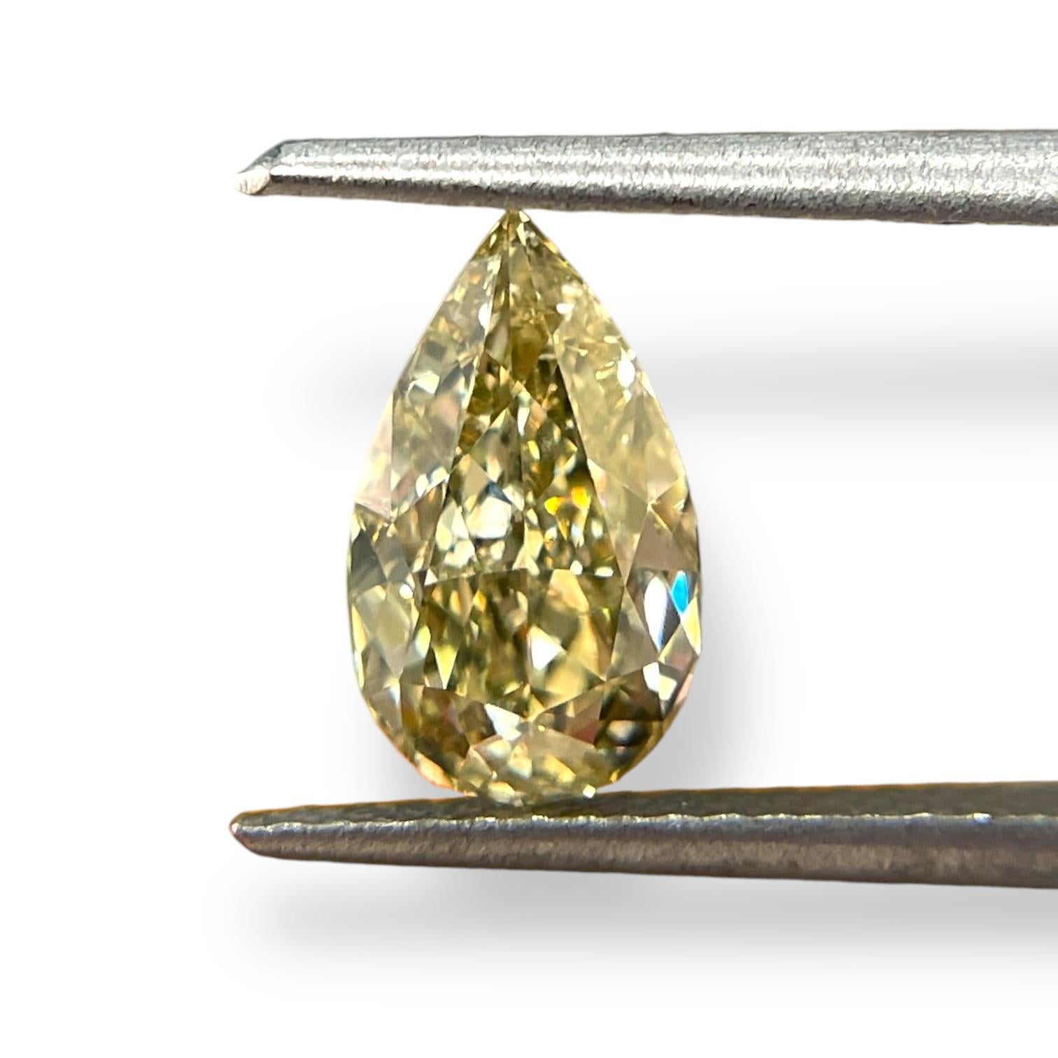 Diamante natural de 1,21 ct con certificado GIA amarillo verdoso pardusco fantasía Corte pera en venta