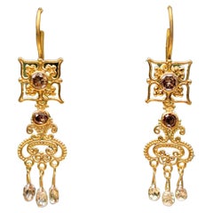 Fancy Brownish Yellow Natural Colored Diamond Dangle Earrings in 22K Gold