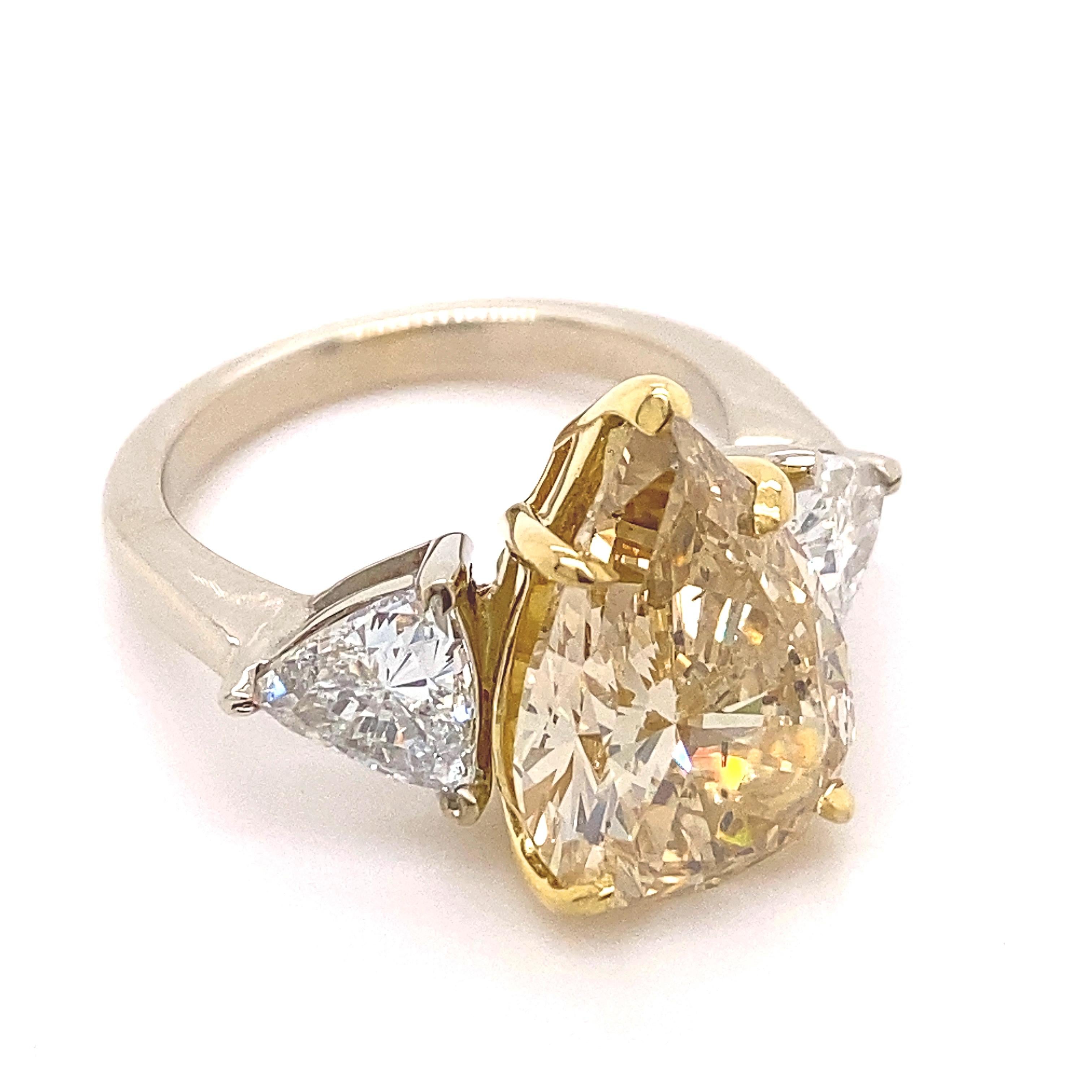 Fancy Brownish Yellow Pear Shape Trillions Diamond 6.52 Tcw Engagement Ring For Sale 3