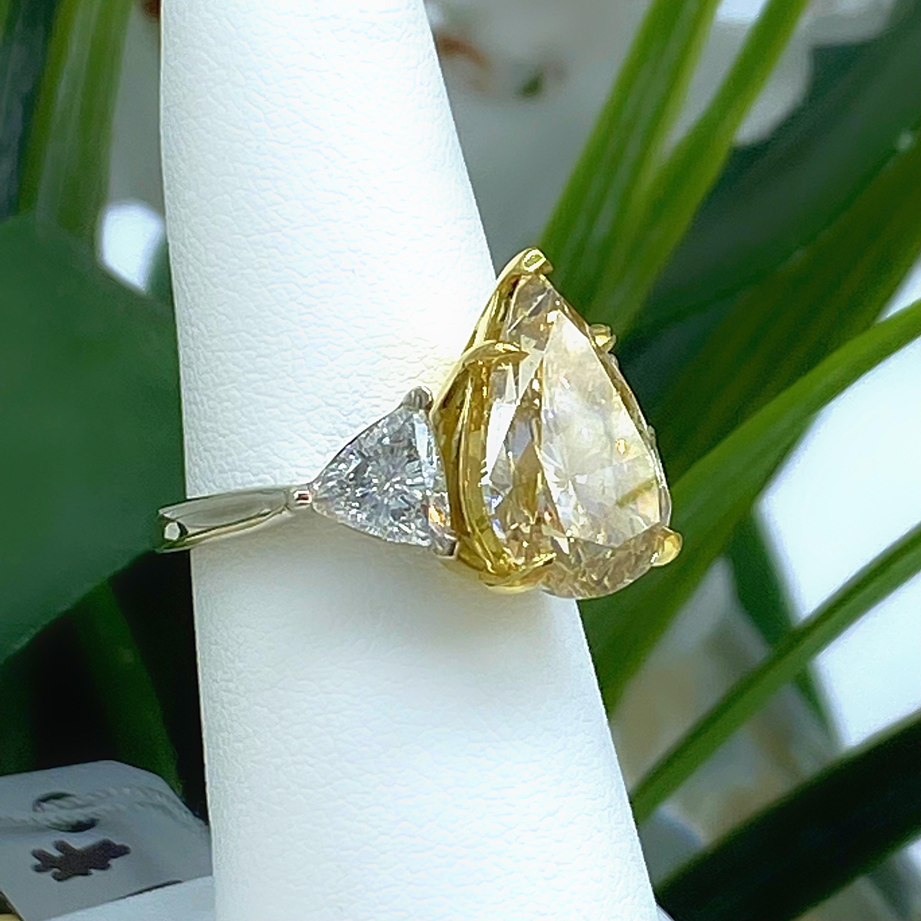 Fancy Brownish Yellow Pear Shape Trillions Diamond 6.52 Tcw Engagement Ring In Excellent Condition For Sale In San Diego, CA