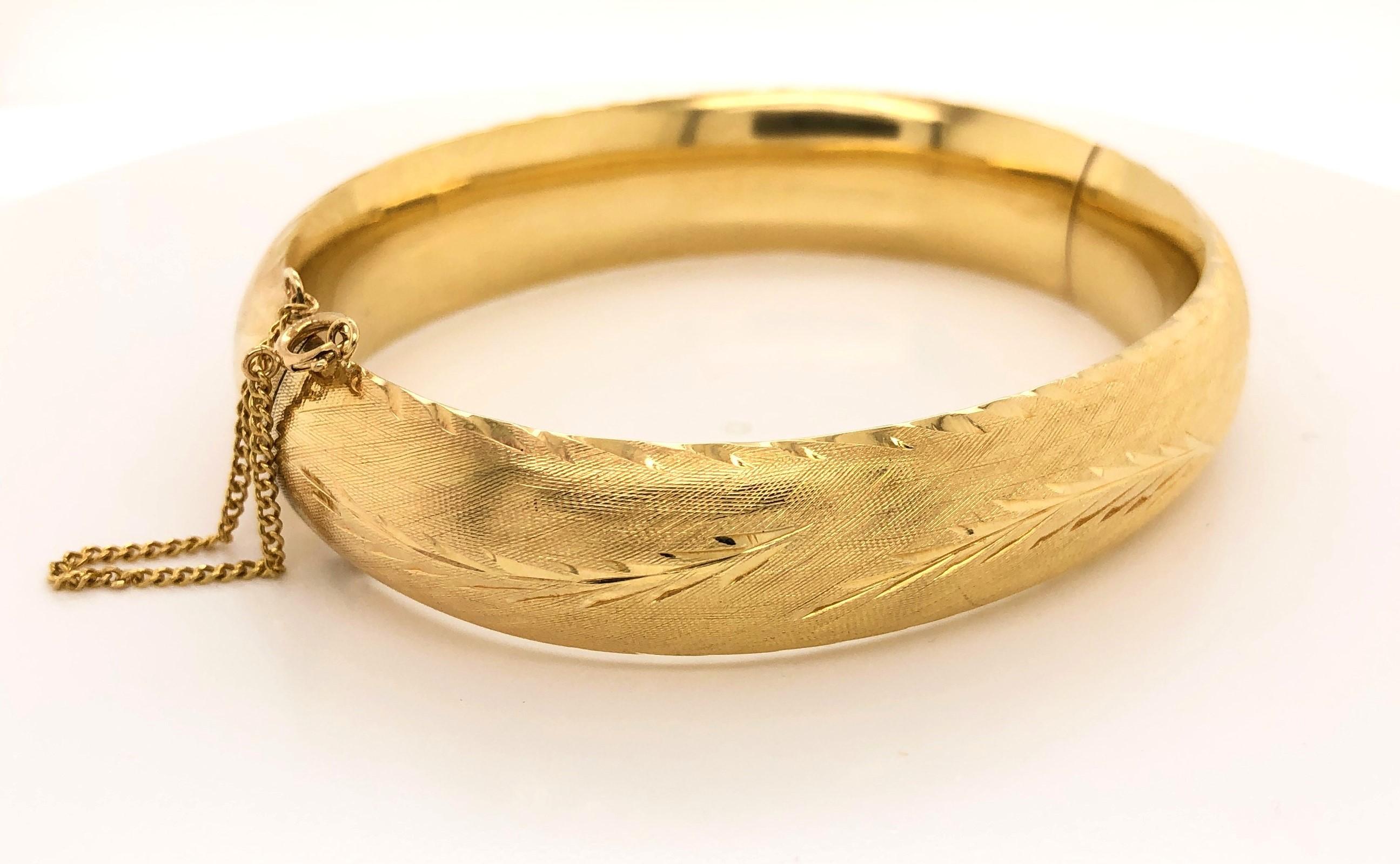 Women's Fancy Brushed Yellow Gold Bangle Bracelet