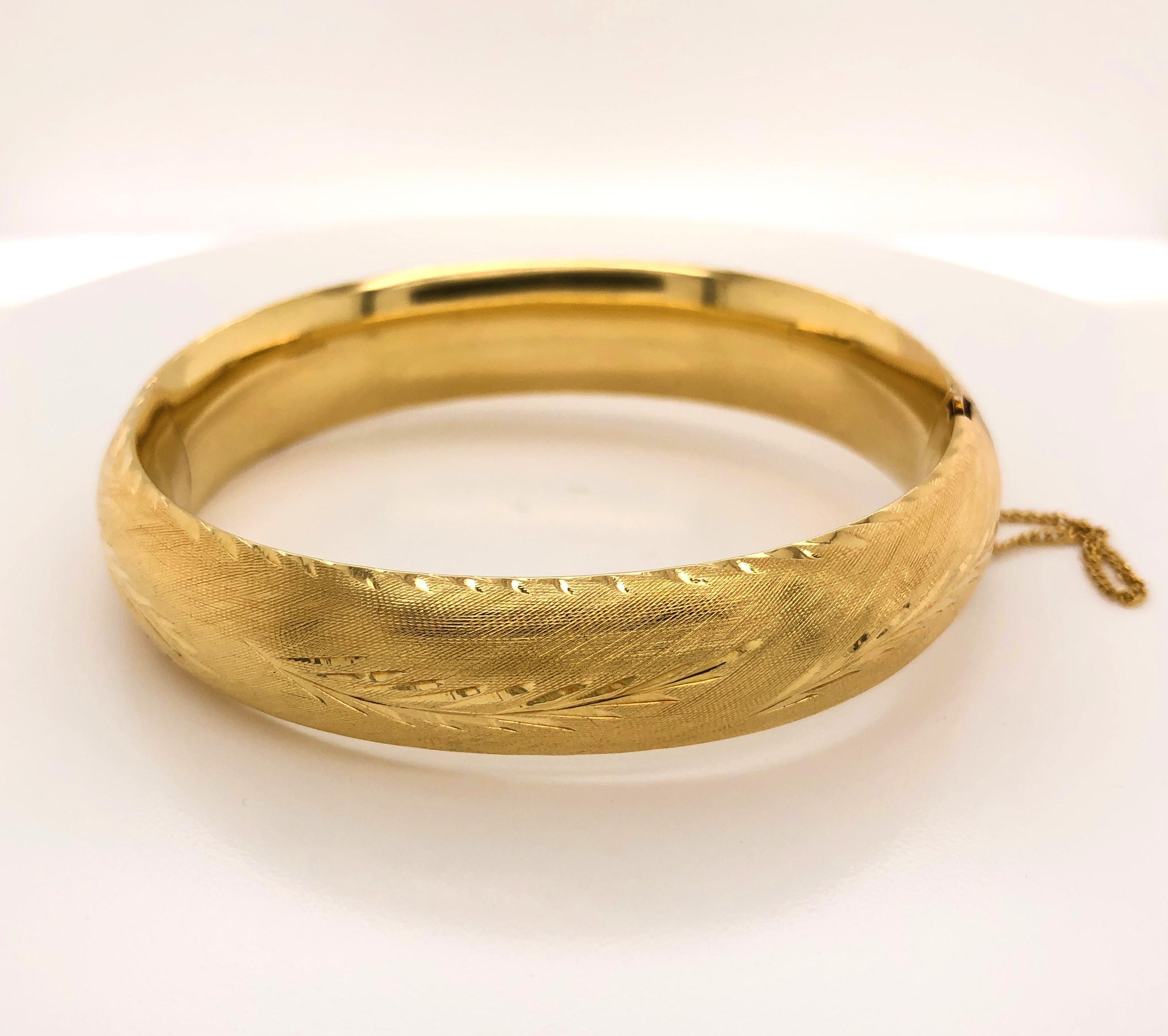 Fancy Brushed Yellow Gold Bangle Bracelet 4