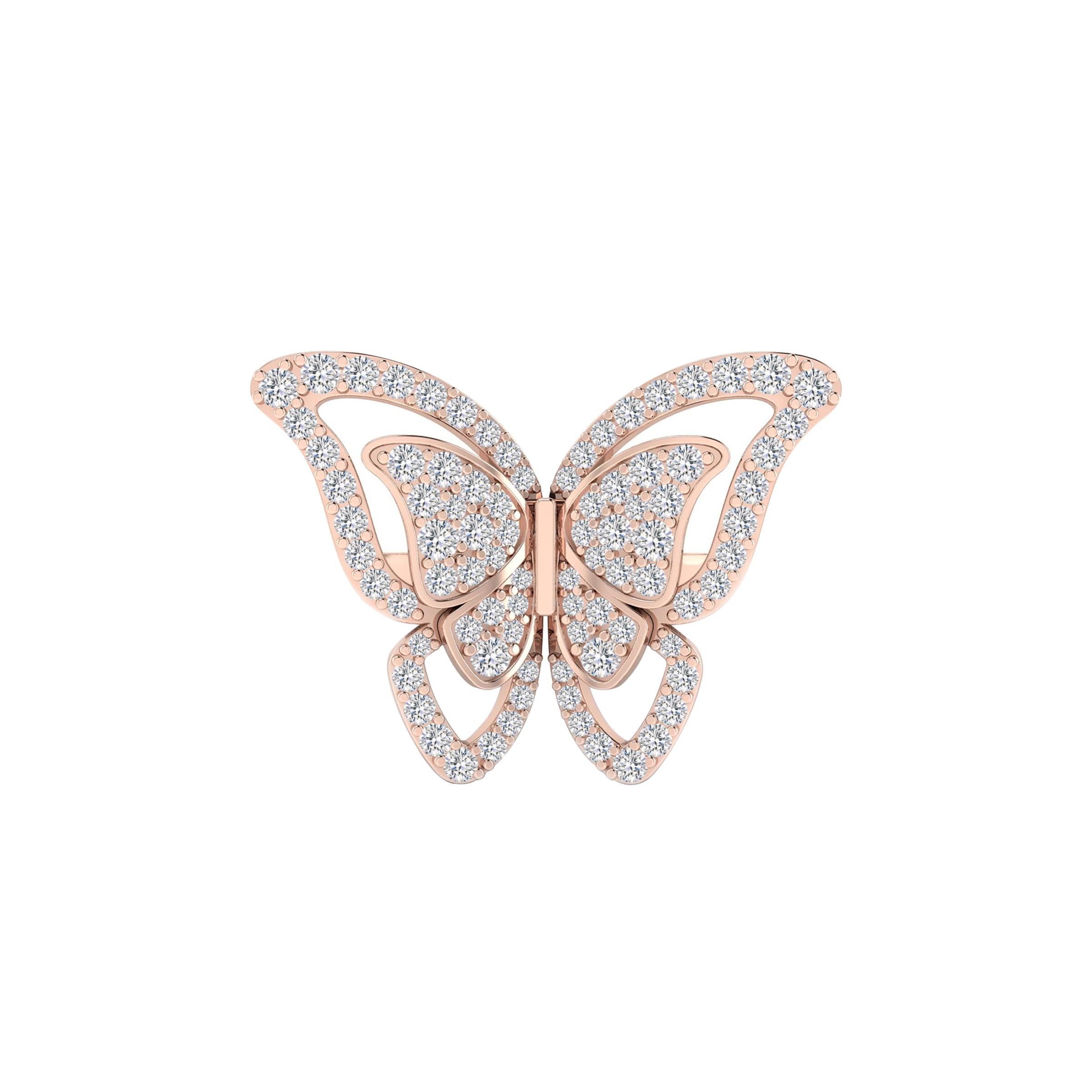 Modern Fancy Butterfly Cocktail Ring with Diamond in 18 Karat Rose Gold For Sale