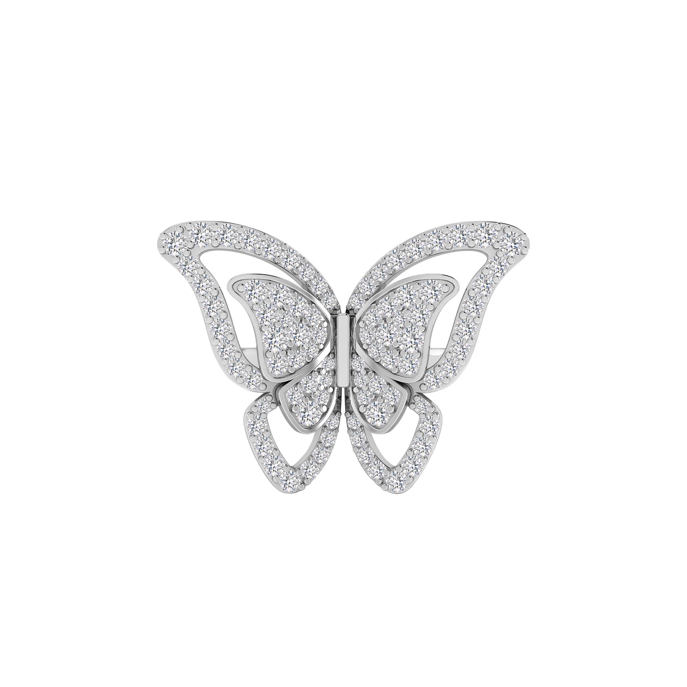 Round Cut Fancy Butterfly Cocktail Ring with Diamond in 18 Karat White Gold For Sale
