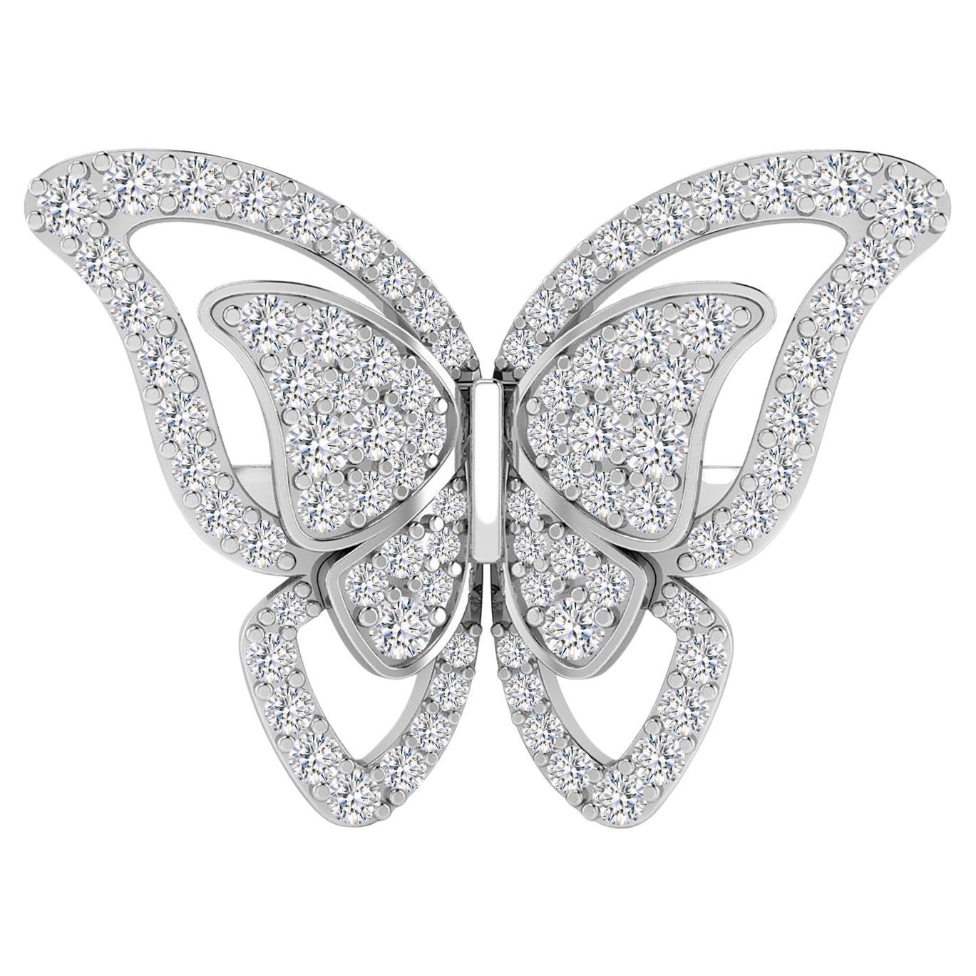 Fancy Butterfly Cocktail Ring with Diamond in 18 Karat White Gold