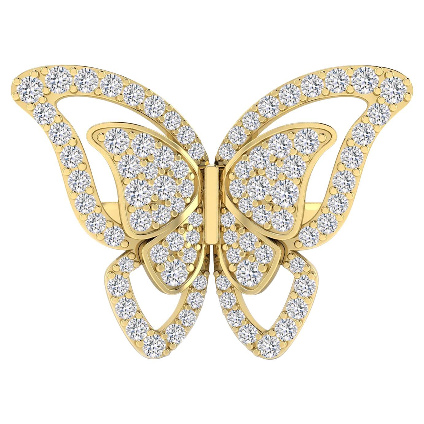 Bague cocktail papillon fantaisie en or jaune 18 carats et diamants