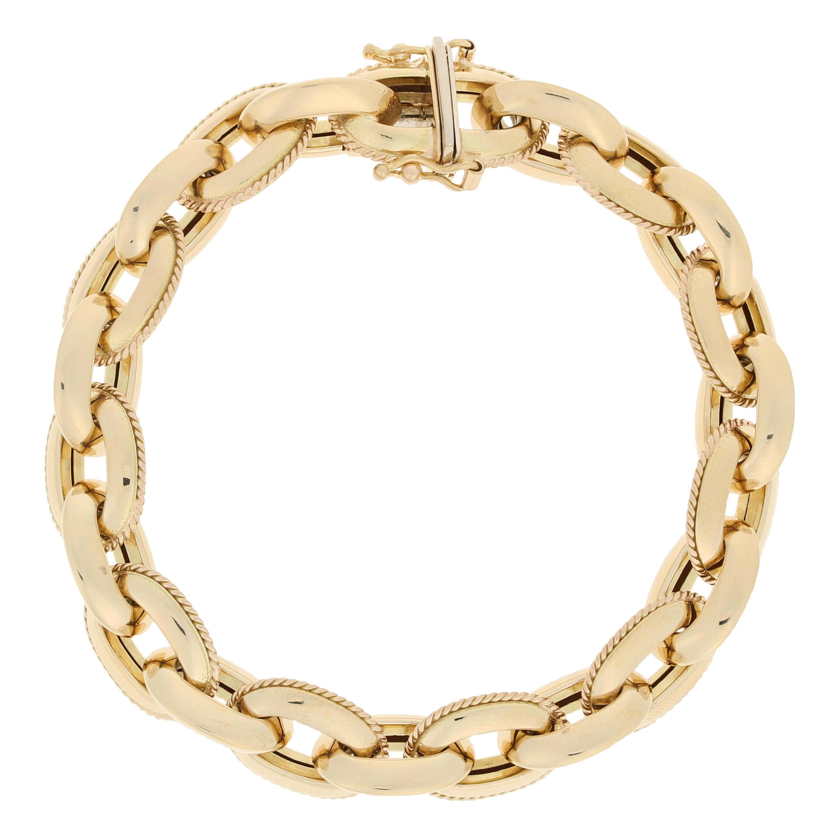 Fancy Cable Chain Bracelet, 18 Karat Yellow Gold, Italy at 1stDibs