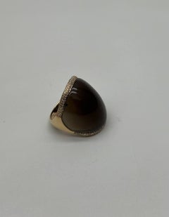 Fancy Cabochon Form glatt Brown Rauchquarz 14K Gold Diamanten Channel Ring