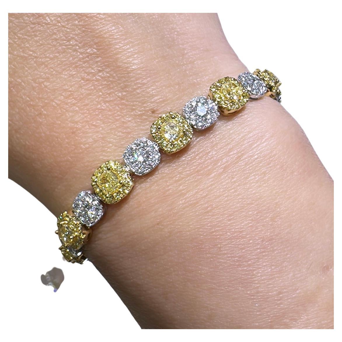 Bracelet fantaisie en diamants jaunes et blancs de couleur canari de 9,59 carats poids total