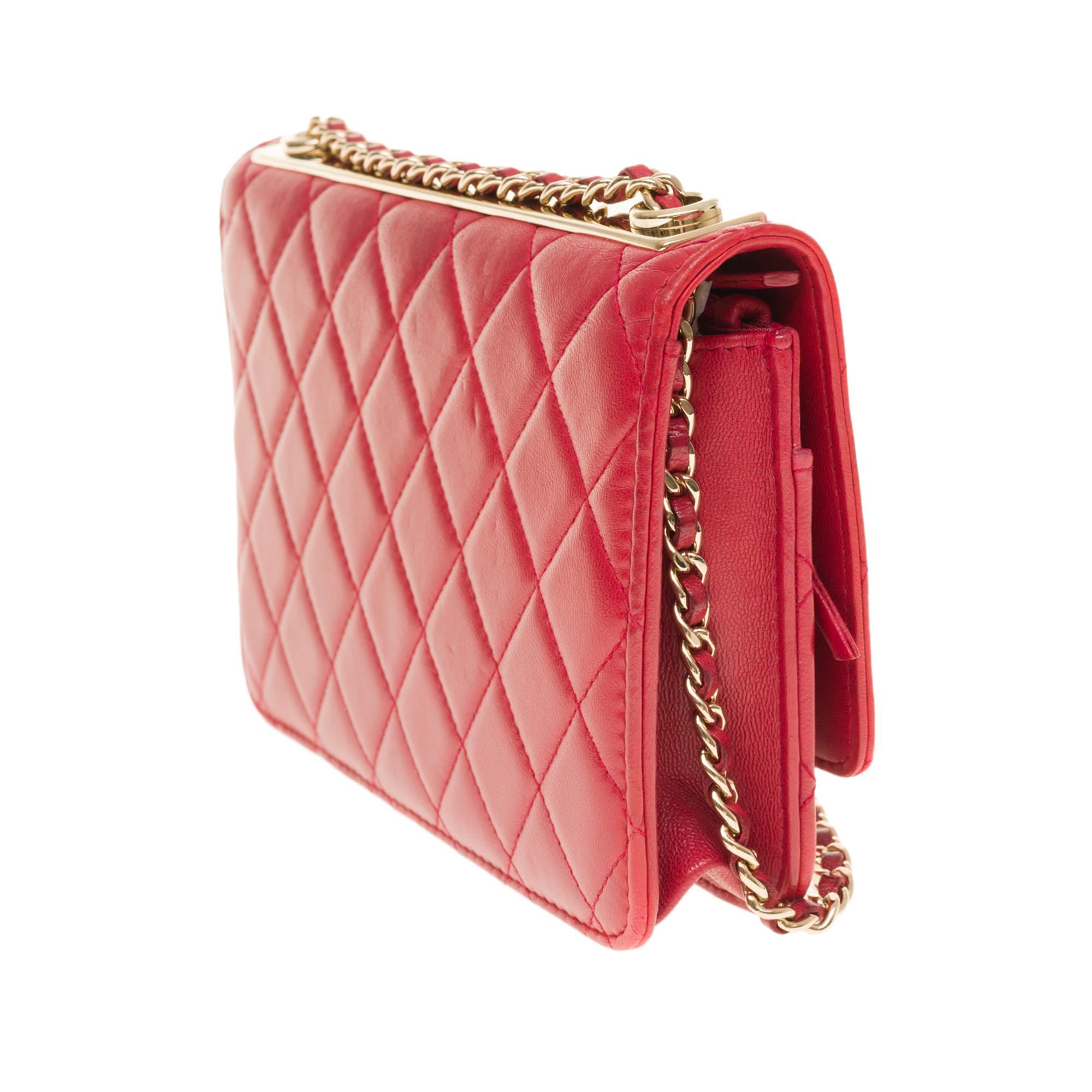 Red Fancy Chanel Wallet on Chain (WOC)  shoulder bag in red quilted leather, GHW