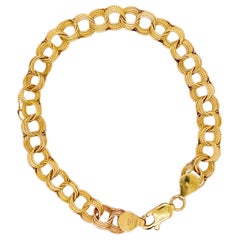 Fancy Charm Bracelet, 14 Karat Yellow Gold, Handmade Estate, Link Bracelet