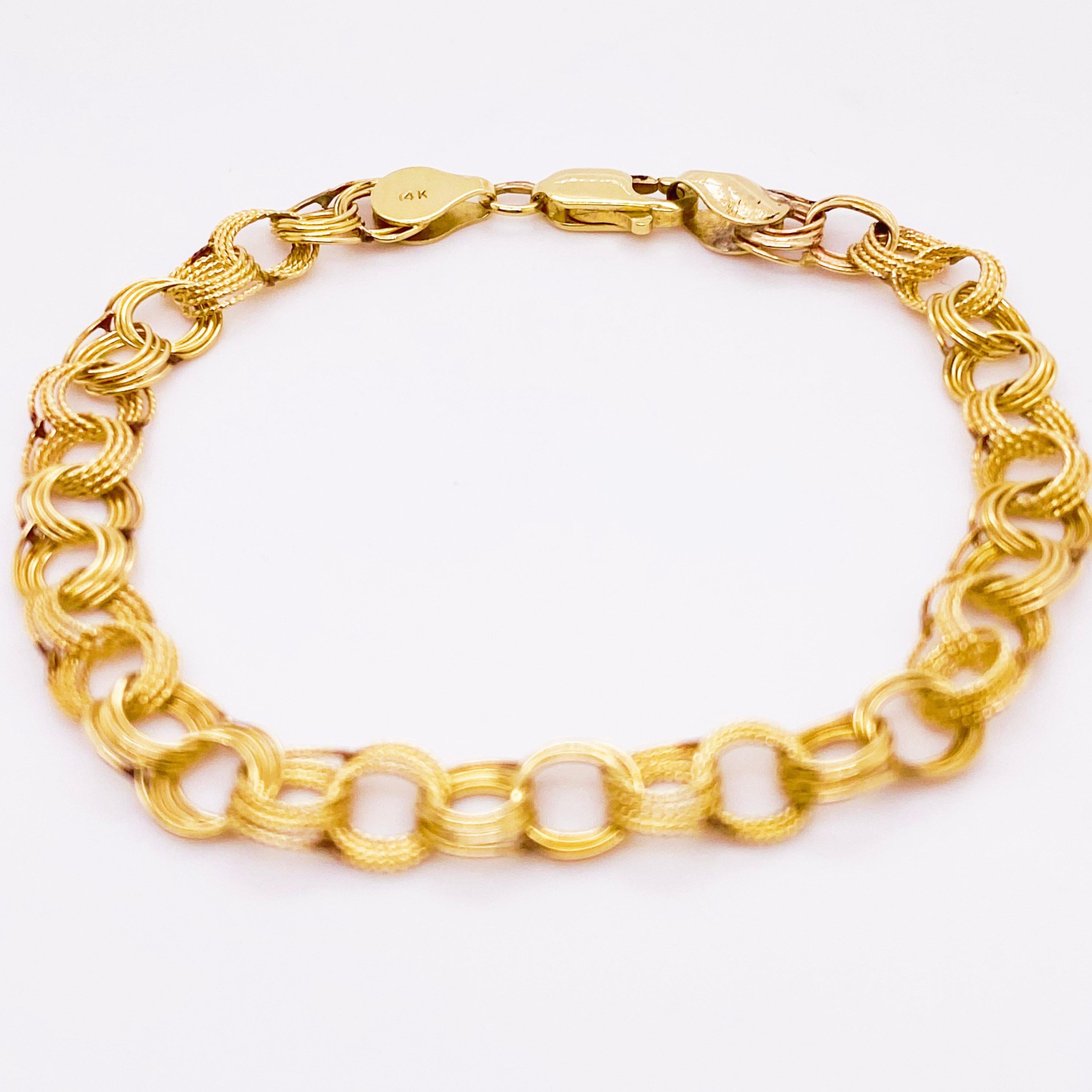 Modern Fancy Charm Bracelet, 14 Karat Yellow Gold, Handmade Estate, Link Bracelet