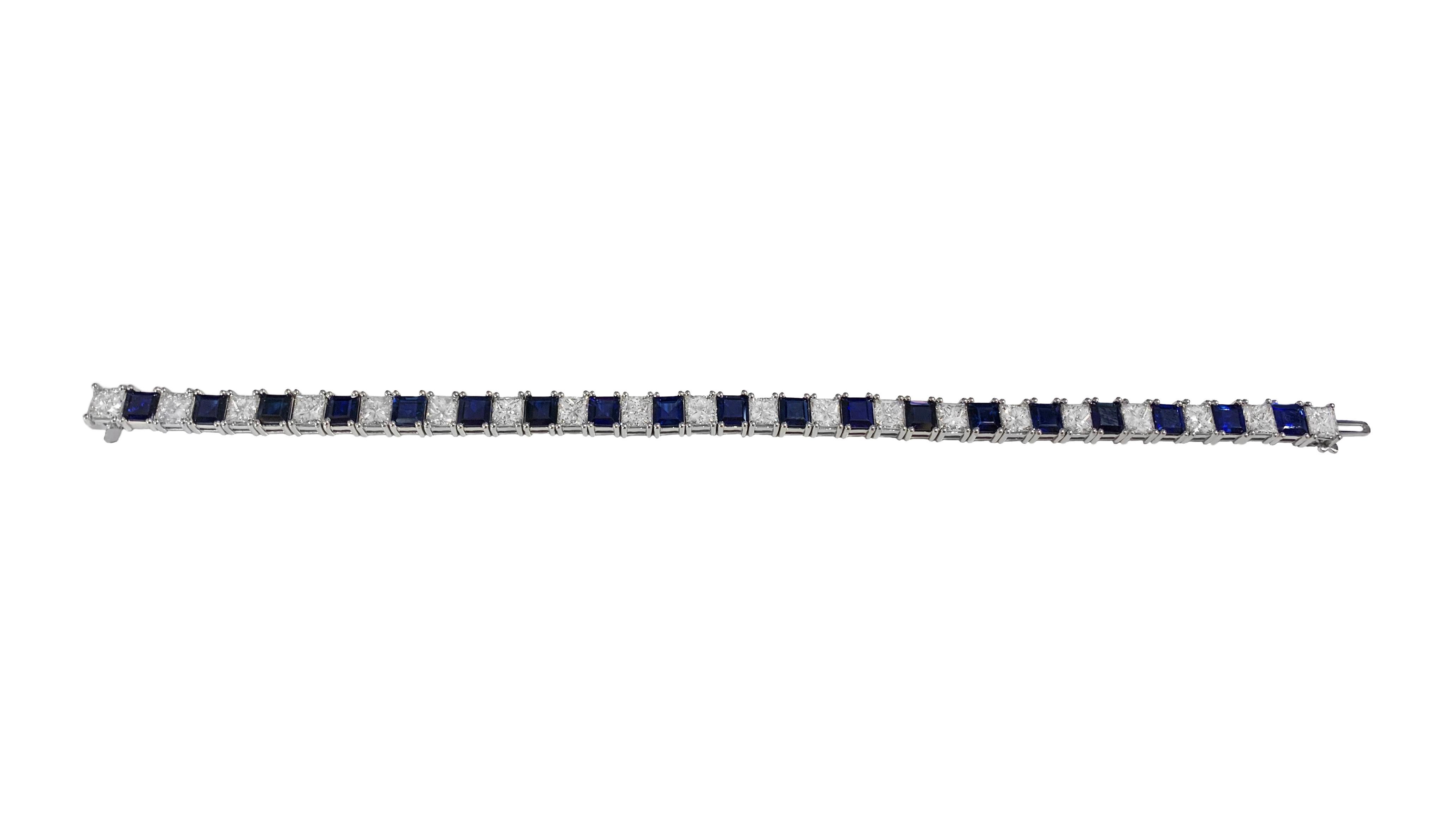 -14 White gold
-Length: 7”
-Weight: 23gr
-Width: 5.8mm
-Cilium sapphires: 10.35ct
-DIAMONDS: 10.05ct, G-H color, VS clarity