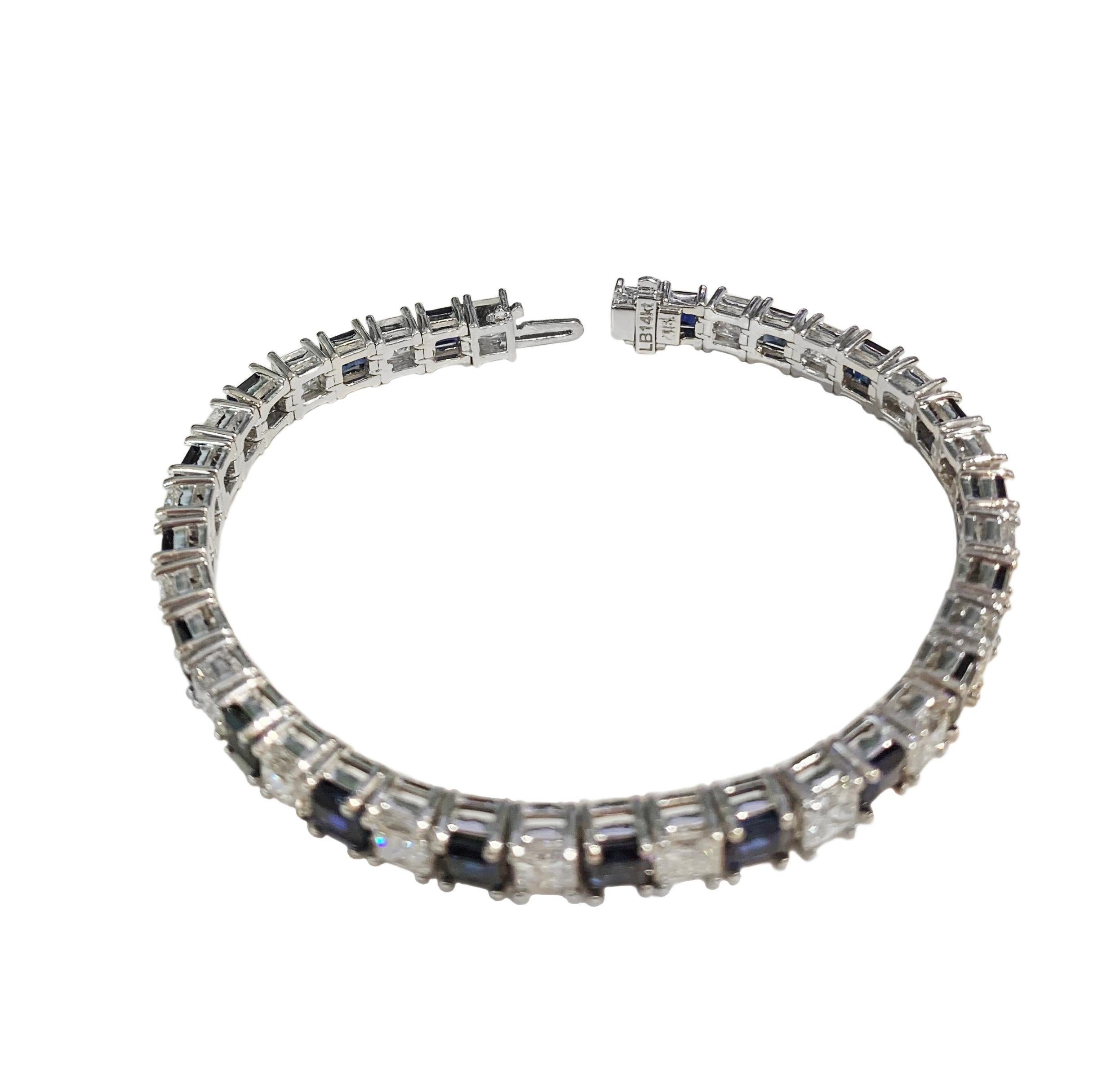 Fancy Cilium Sapphires & Diamond Tennis Bracelet in 14K White Gold In New Condition For Sale In New York, NY