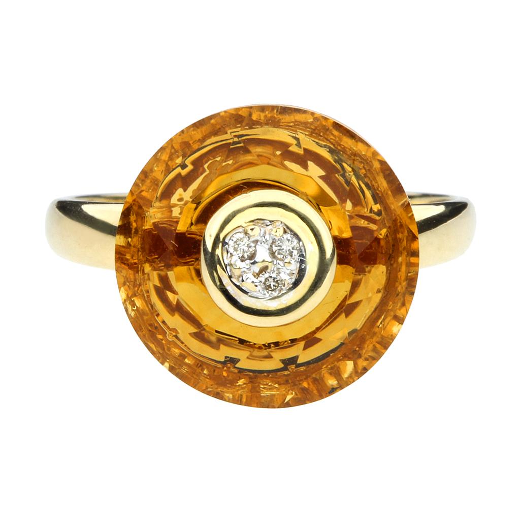 Mixed Cut Fancy Citrine Halo & Diamond 14K Ring For Sale