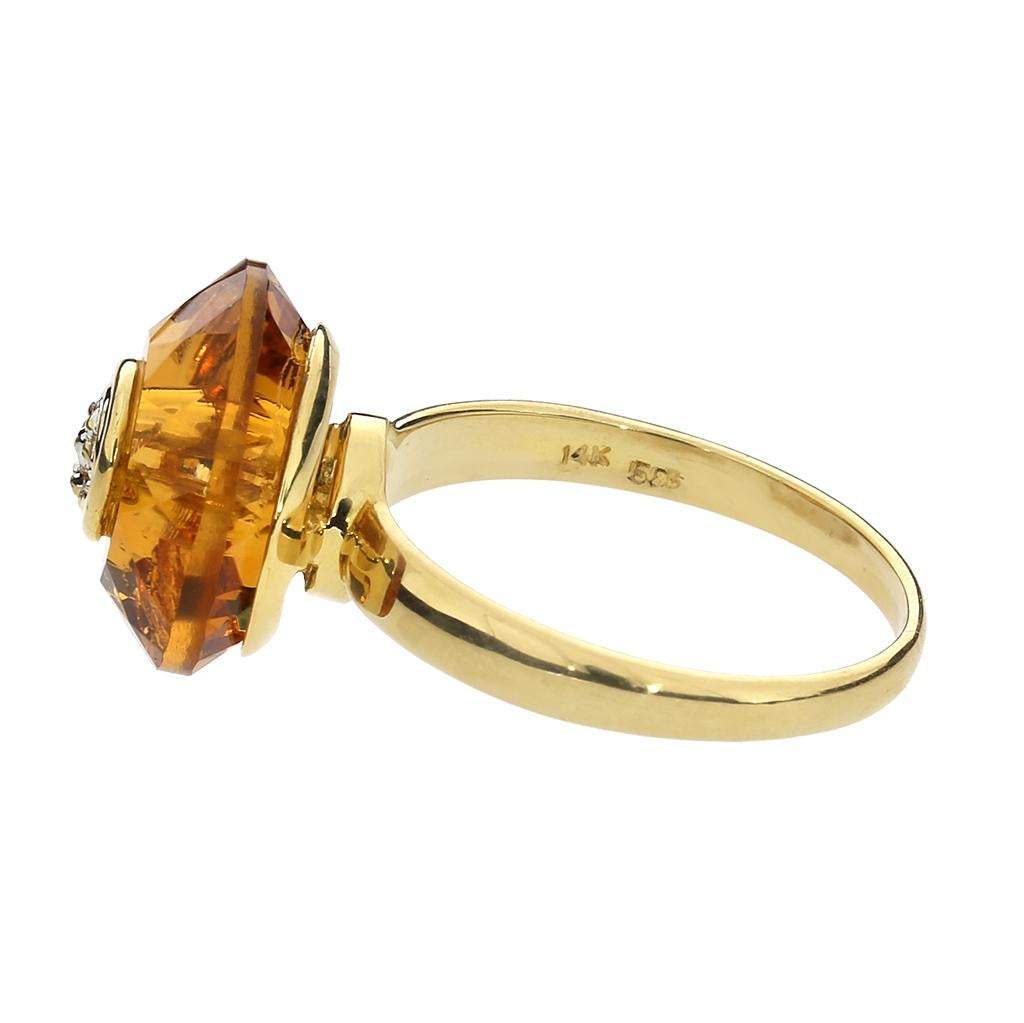 Women's or Men's Fancy Citrine Halo & Diamond 14K Ring For Sale