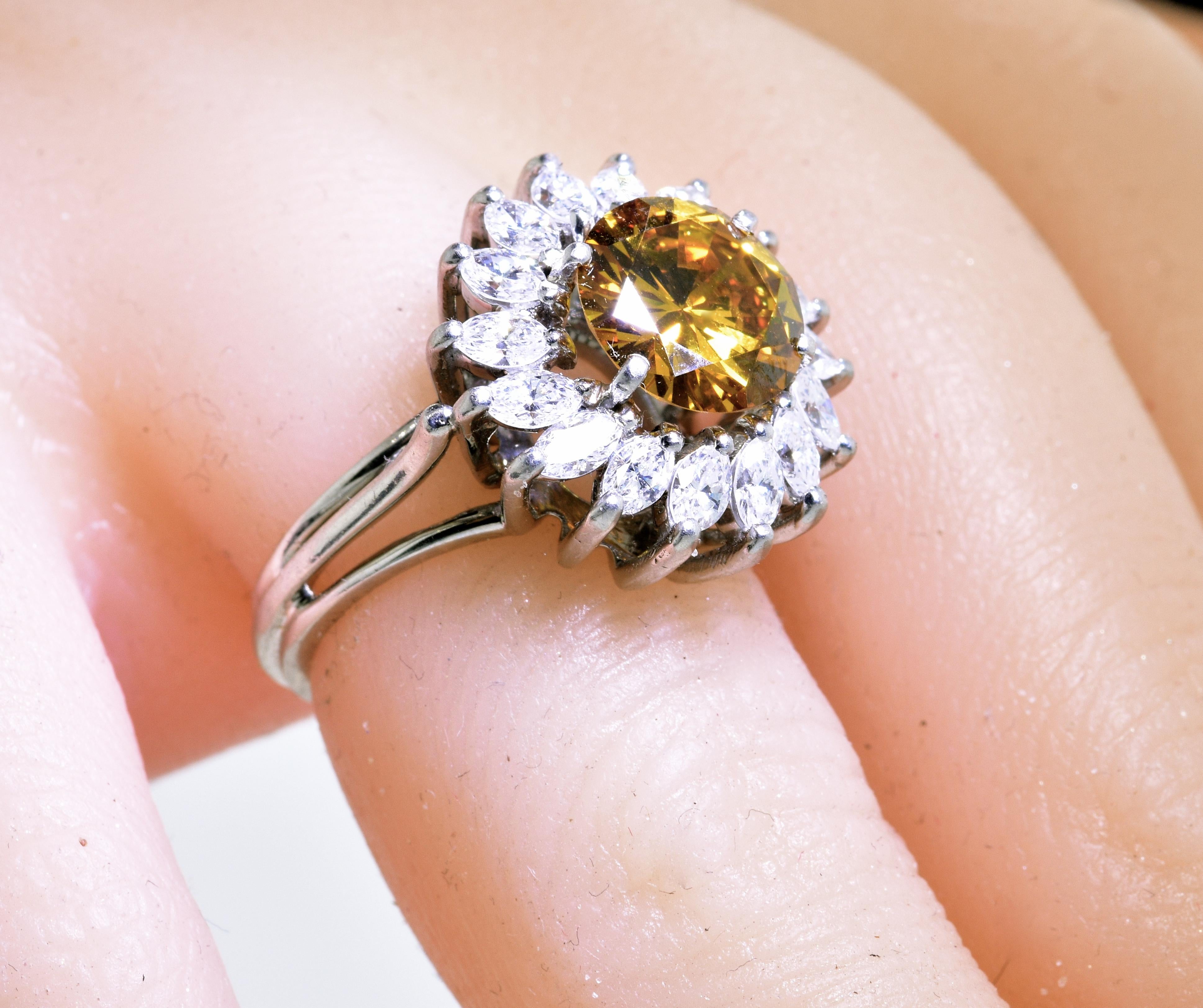 Contemporary Fancy Cognac Diamond, 2.68 Carat Surrounded by White Diamond in a Platinum Ring