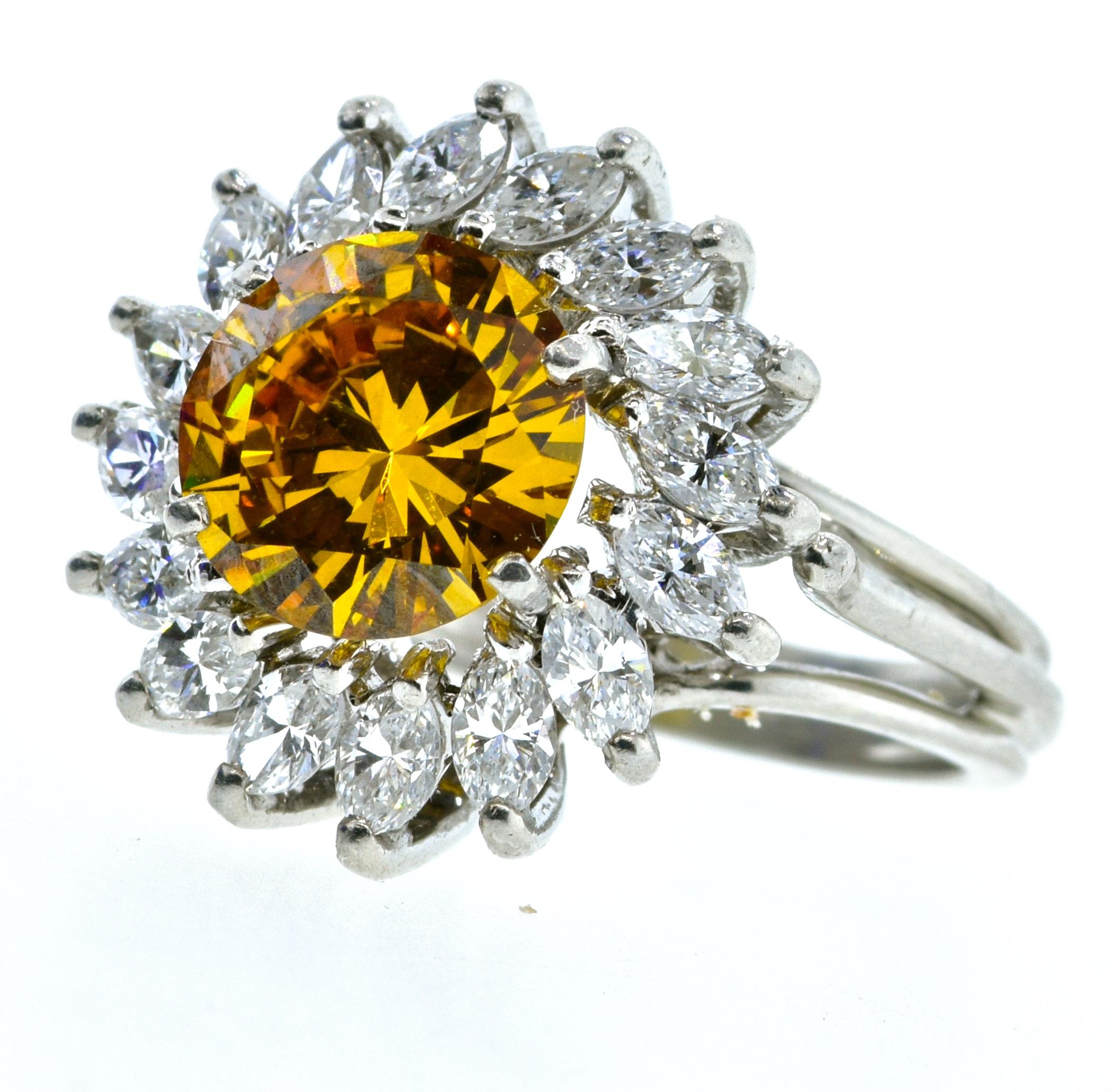 Fancy Cognac Diamond, 2.68 Carat Surrounded by White Diamond in a Platinum Ring In Excellent Condition In Aspen, CO