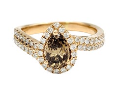 Pear Cut Fancy Cognac Diamond Ring with White Diamond Halo in 14K Rose Gold