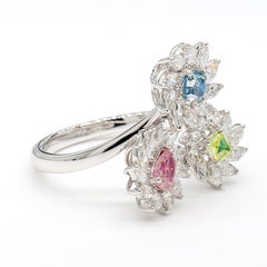 MDJ JEWELS Fancy Color 1.52 Carats Blue, Pink, Green Unique Diamond Ring 18K WG