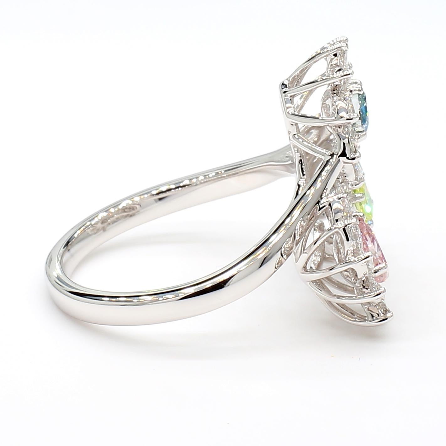 Mixed Cut MDJ JEWELS Fancy Color 1.52 Carats Blue, Pink, Green Unique Diamond Ring 18K WG