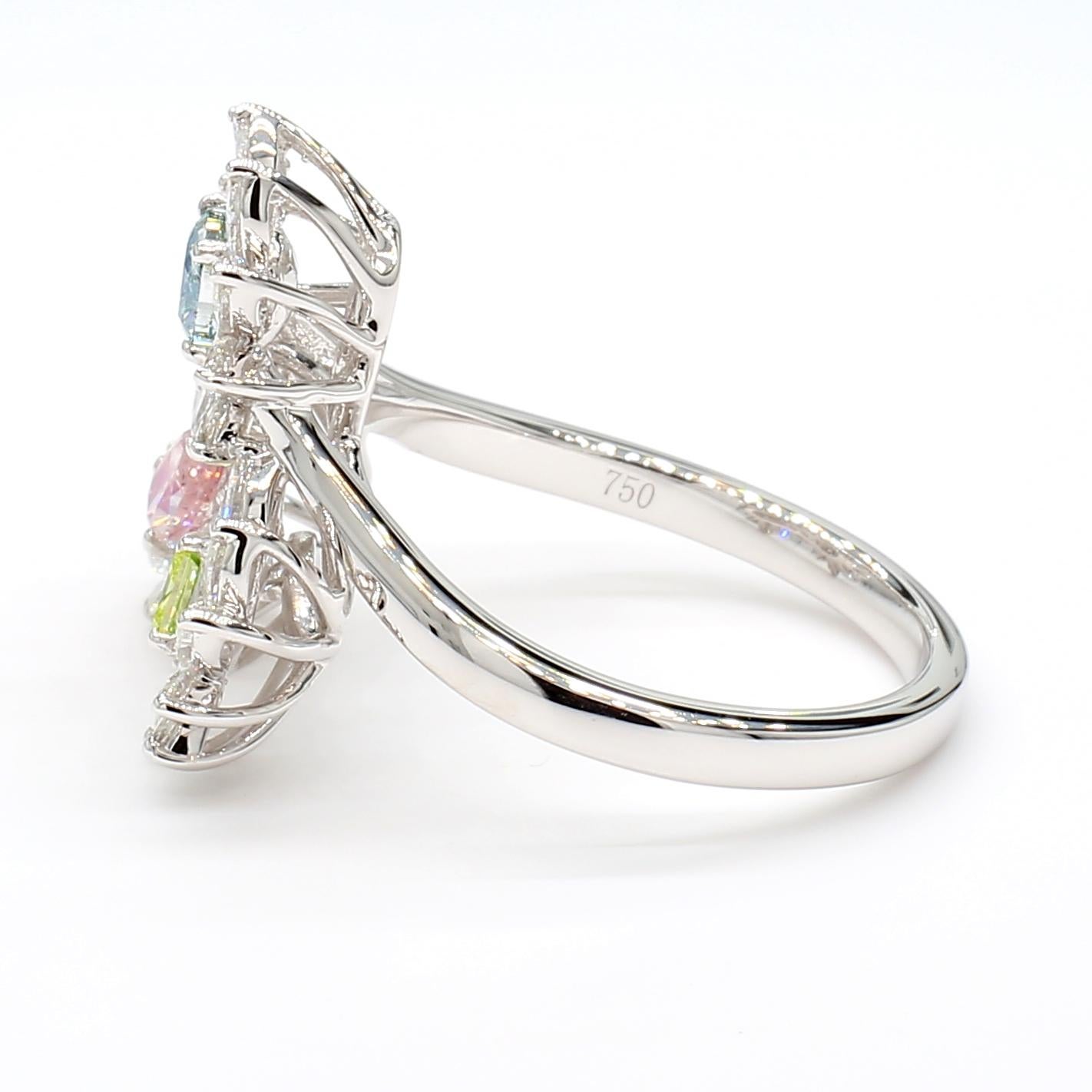 MDJ JEWELS Fancy Color 1.52 Carats Blue, Pink, Green Unique Diamond Ring 18K WG 2