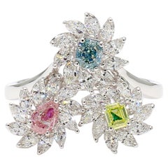 MDJ JEWELS Fancy Color 1.52 Carats Blue, Pink, Green Unique Diamond Ring 18K WG