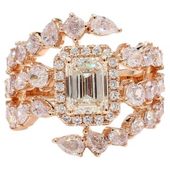 Vintage Style 4.05 Carats Pink & White Diamond Ring 18K Rose Gold *1 Of A Kind*
