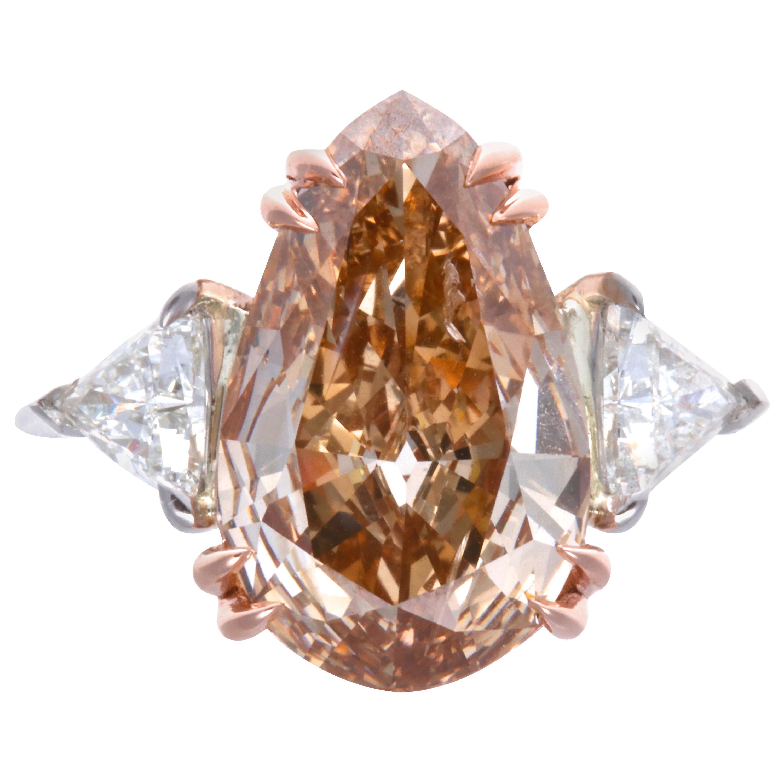 Fancy Color 4.37 Pear Shape Cut Diamond Platinum Ring