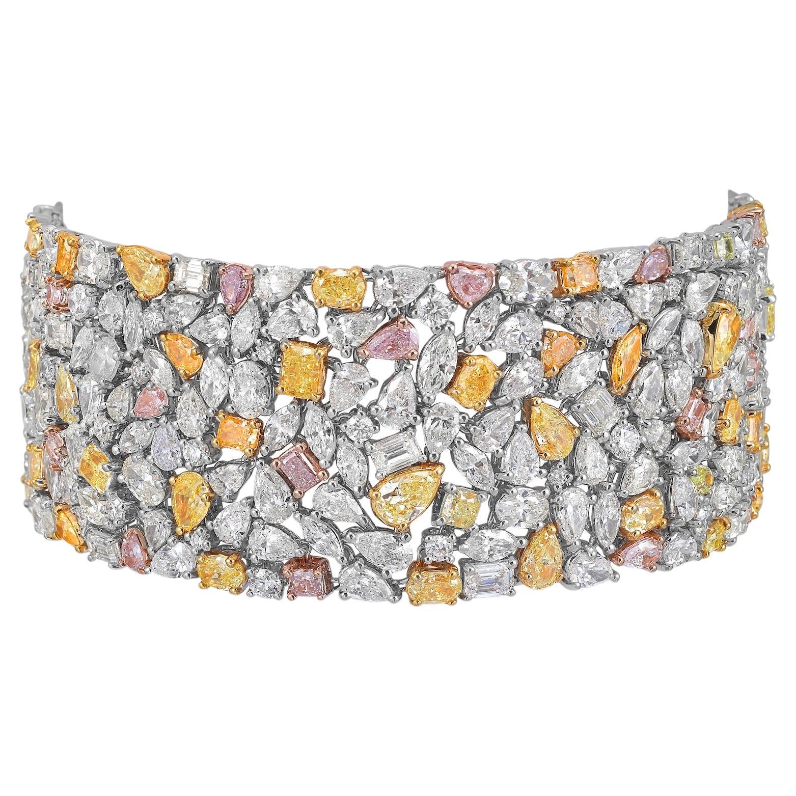 Bracciale a tappeto con diamanti bianchi e di colore fantasia in vendita