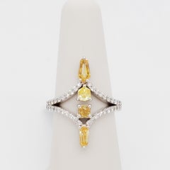 Fancy Color and White Diamond Cocktail Ring in 18k White Gold