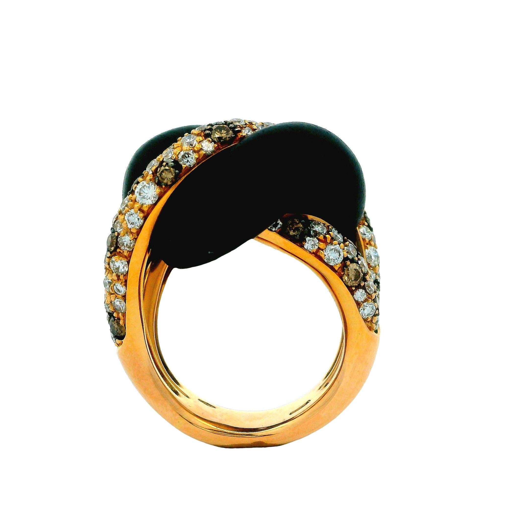 Brilliant Cut Fancy Color and White Diamond Pave Exotic Wood 18K Rose Gold Statement Ring  For Sale