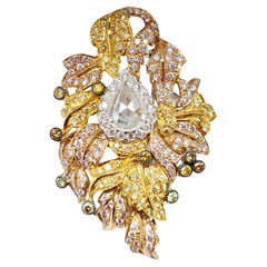 Broche pendentif Art déco de couleur fantaisie avec diamants roses et jaunes naturels