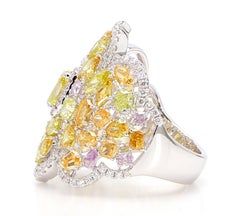 Fancy Color Cluster Dome Ring 6.76 Carats of Pink Green Orange Dia *1 of a Kind*