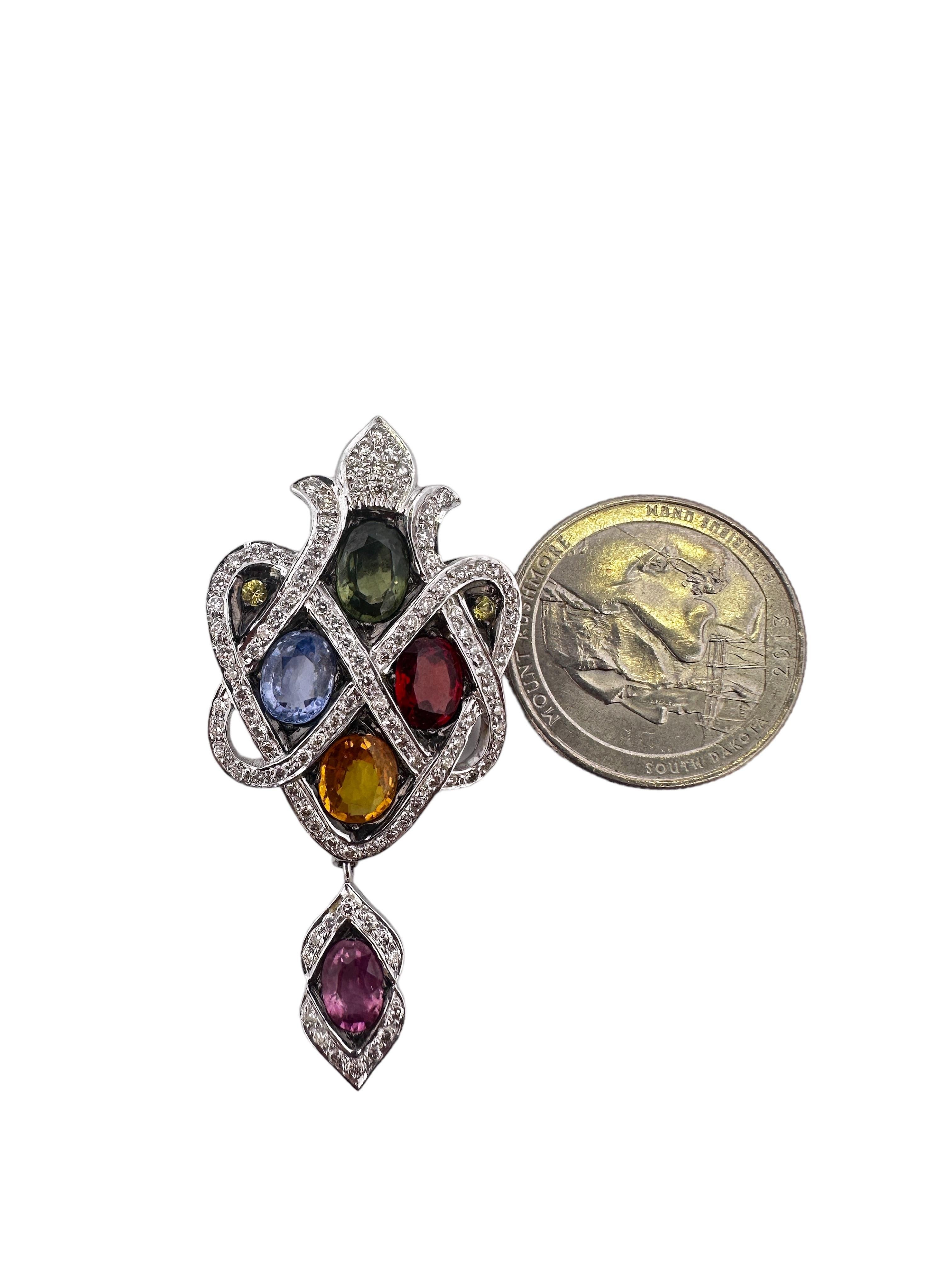 Taille coussin antique Pendentif diamant et pierres coussin de couleur fantaisie en vente