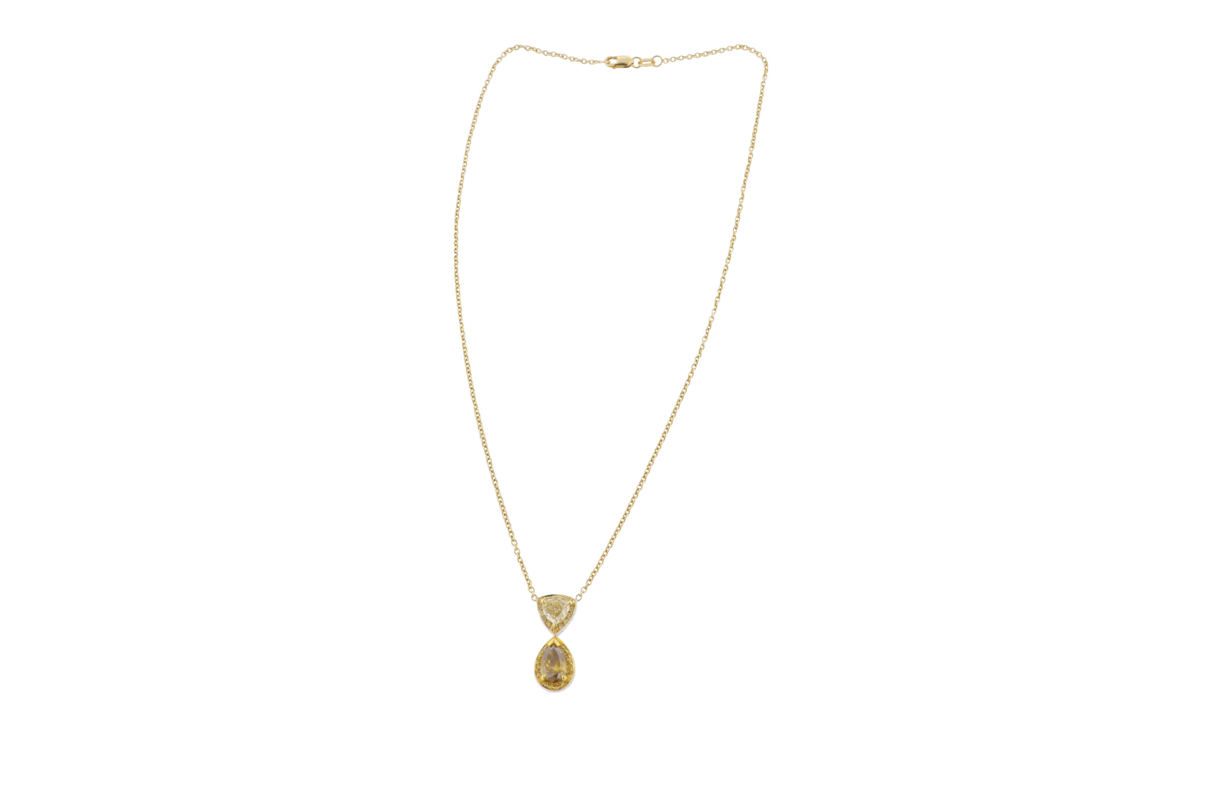 Women's or Men's Fancy Color Diamond and Gold Pendant Necklace For Sale