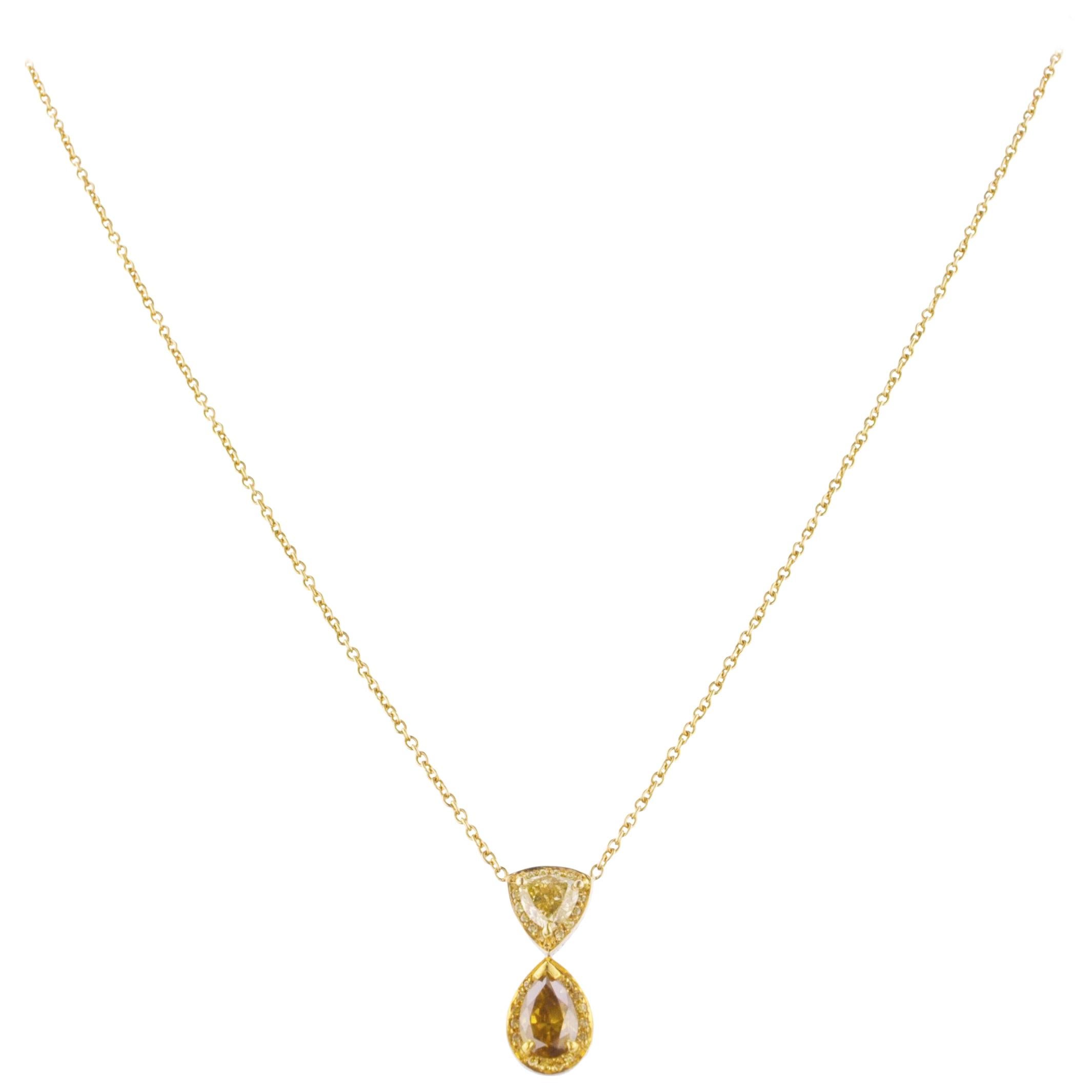 Fancy Color Diamond and Gold Pendant Necklace For Sale