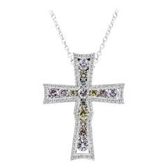 Roman Malakov 2.44 Carats Total Round Cut Fancy Color Diamond Cross Necklace