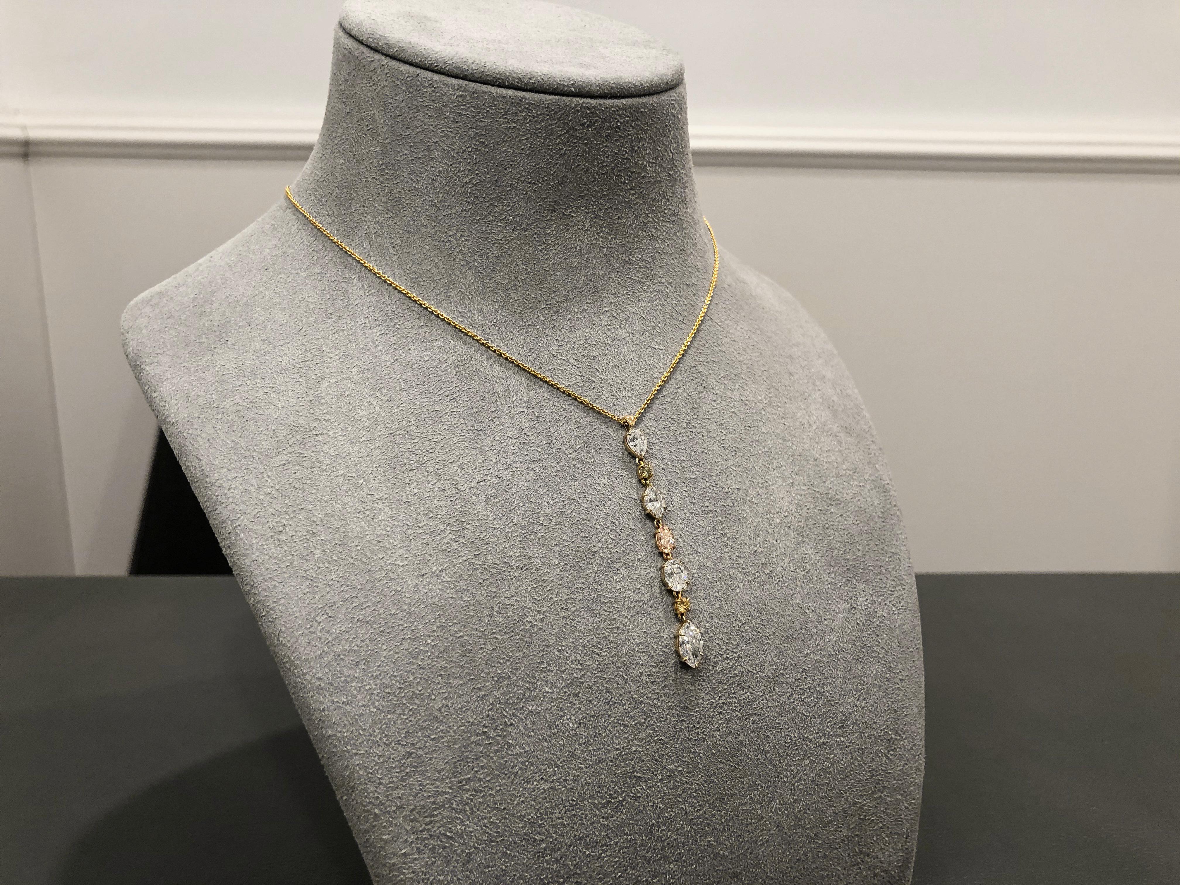 Modern Roman Malakov Fancy Color Diamond Drop Pendant Necklace