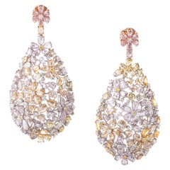 Fancy Color Diamond Flower 18K Gold Earrings