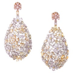 Fancy Color Diamond Flower 18K Gold Earrings