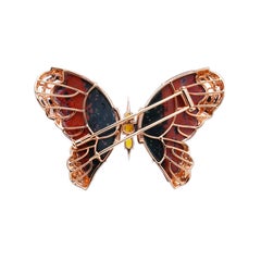 Fancy Color Diamond & OceanJasper Butterfly Brooch/ Pendant, 18K Gold, Austy Lee